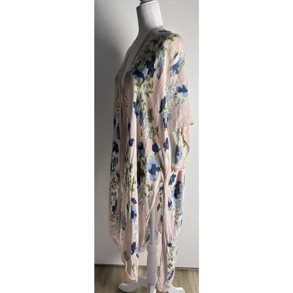Woven Heart Boho Pink Floral Multicolor Wrap Duster Kimono Cover Up One Size - Picture 4 of 8